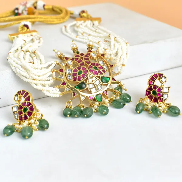 Designer_Semi_Bridal_Chic_Necklace_Set_Beautifully_Crafted_Peacock_Earring