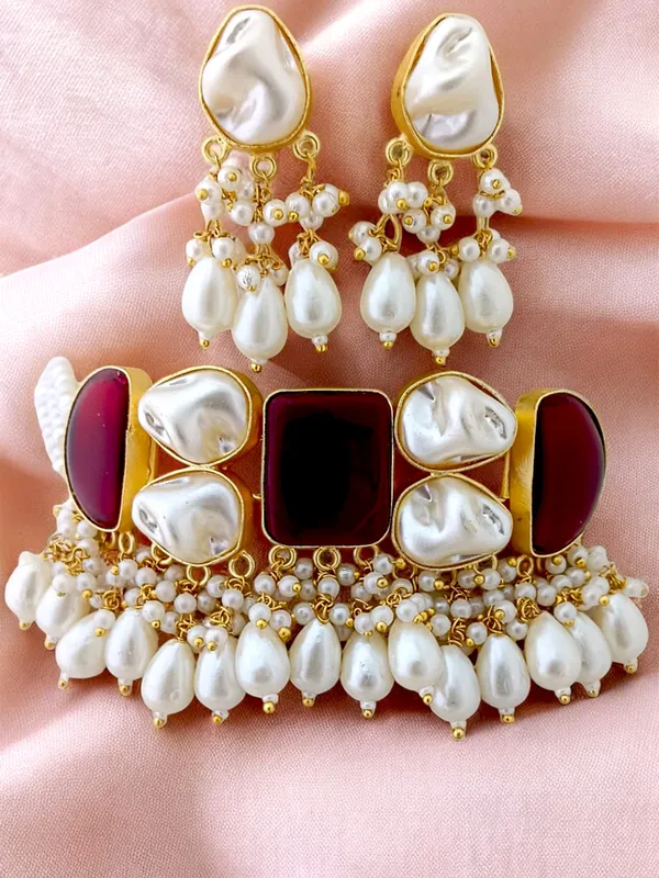 Latest_Premium_Designer_Pearl_Choker_Necklace_Set_with_Earring