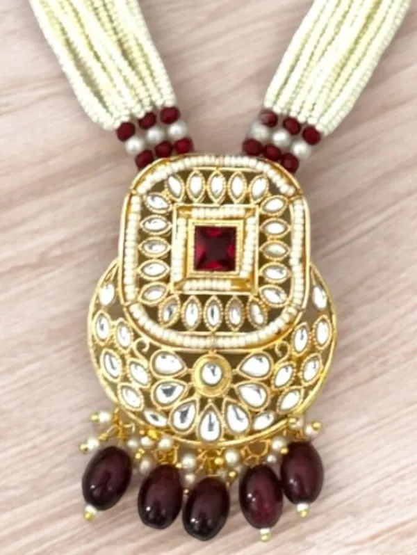 Trendy_Pearl_Dark_Red_Long_Necklace_Set