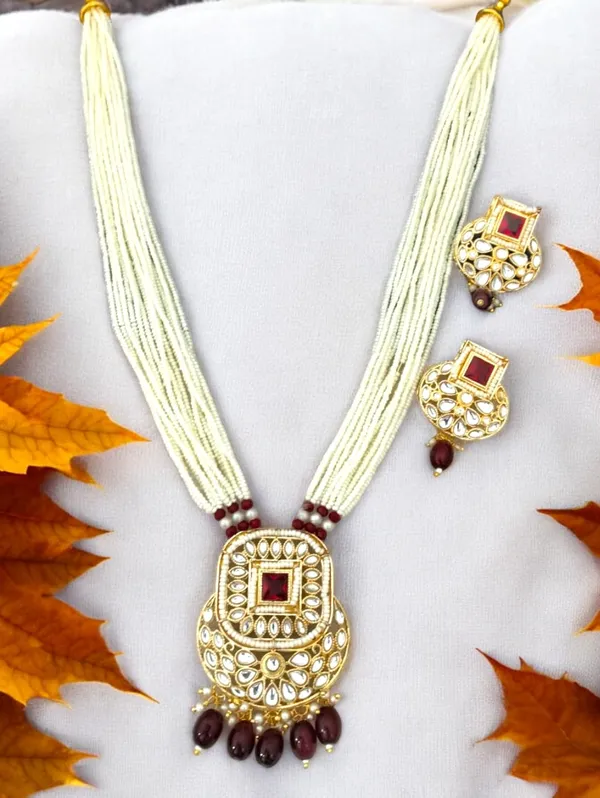 Trendy_Pearl_Dark_Red_Long_Necklace_Set