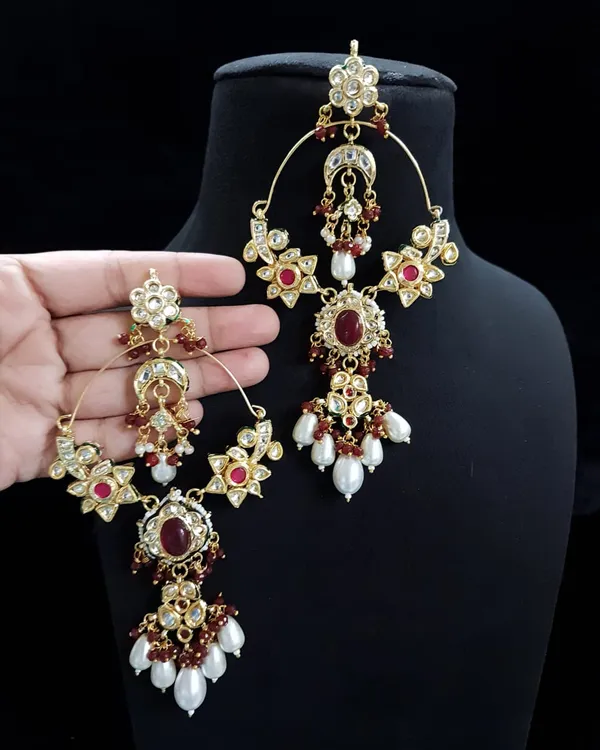 Premium_Bridal_Mahroon_Dark_Red_Red_Earring_with_Stone