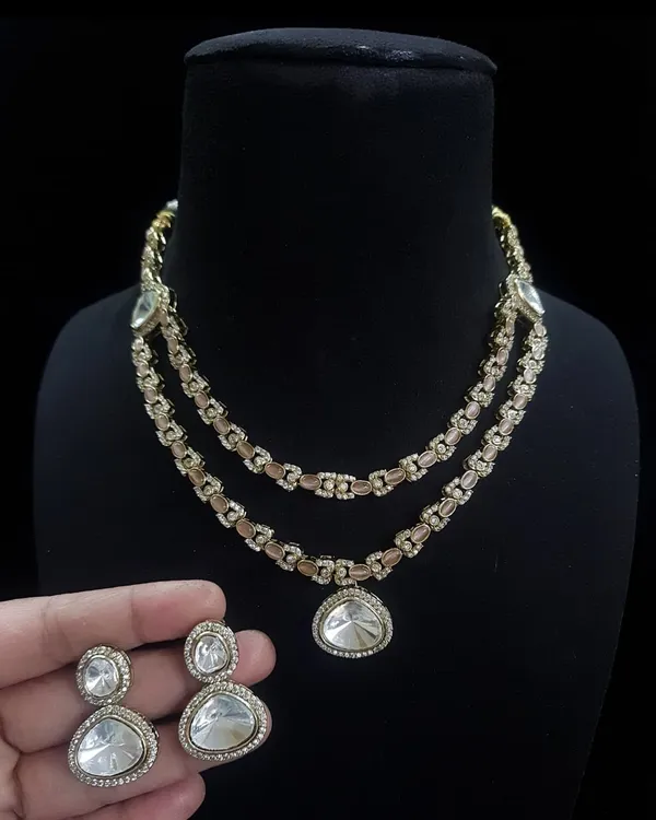 Premium_Quality_Peach_AD_Stone_Necklace_Set_with_Earring