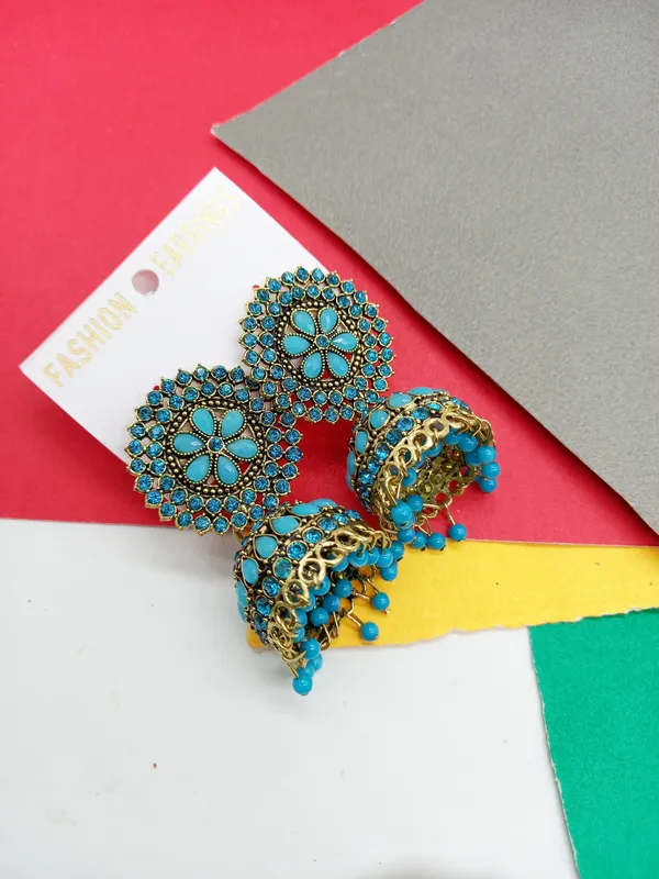 Stylish_Teal_Jhumki_For_Girls_And_Women