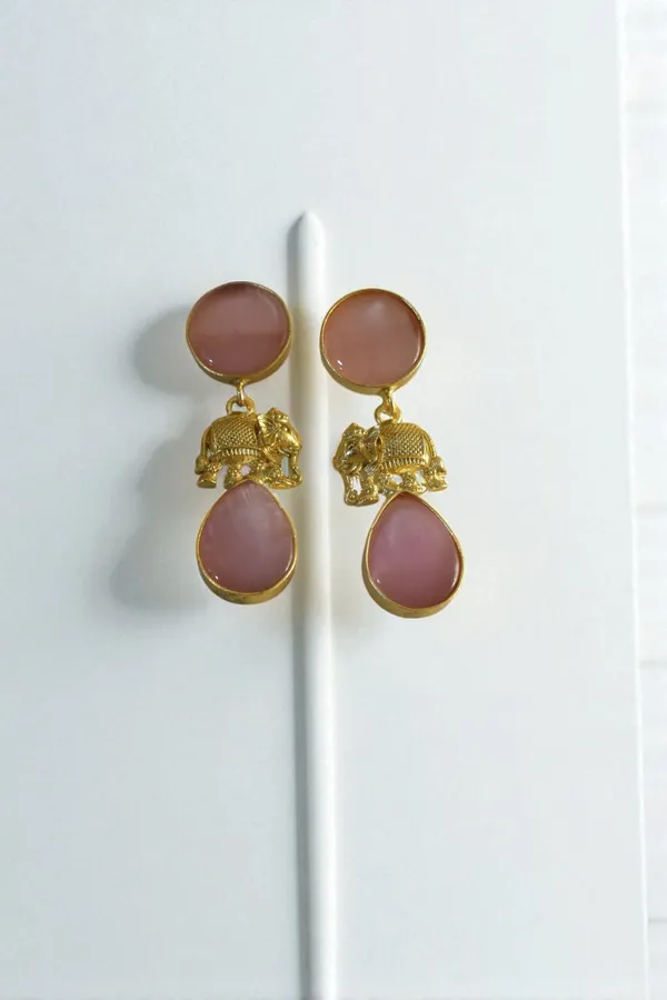 Trendy_Brass_Stone_Elephant_Drop_Earring