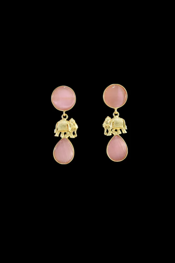 Trendy_Brass_Stone_Elephant_Drop_Earring