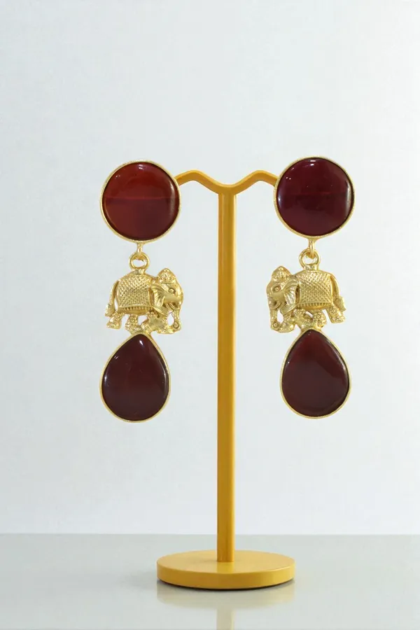 Trendy_Brass_Stone_Elephant_Drop_Earring
