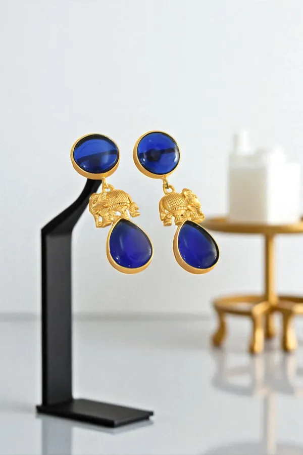 Trendy_Brass_Stone_Elephant_Drop_Earring