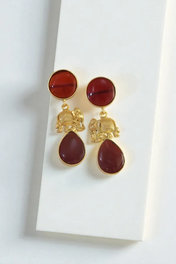 Trendy_Brass_Stone_Elephant_Drop_Earring