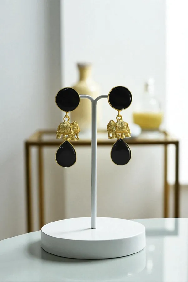 Trendy_Brass_Stone_Elephant_Drop_Earring