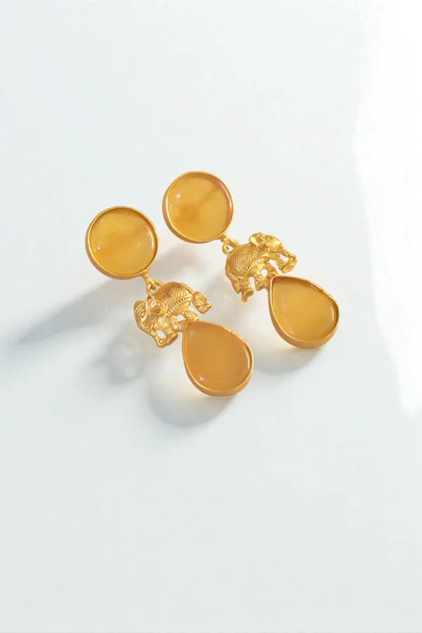 Trendy_Brass_Stone_Elephant_Drop_Earring