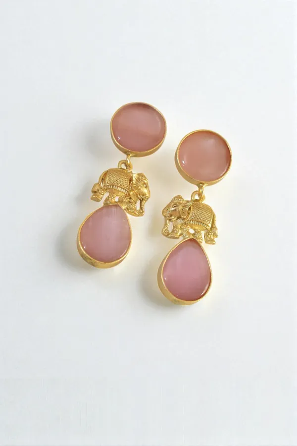 Trendy_Brass_Stone_Elephant_Drop_Earring