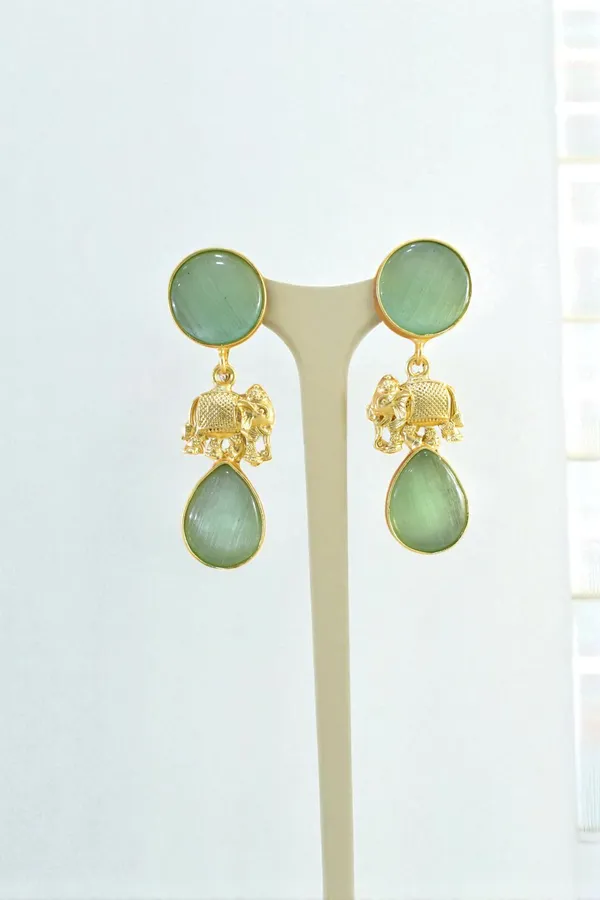 Trendy_Brass_Stone_Elephant_Drop_Earring