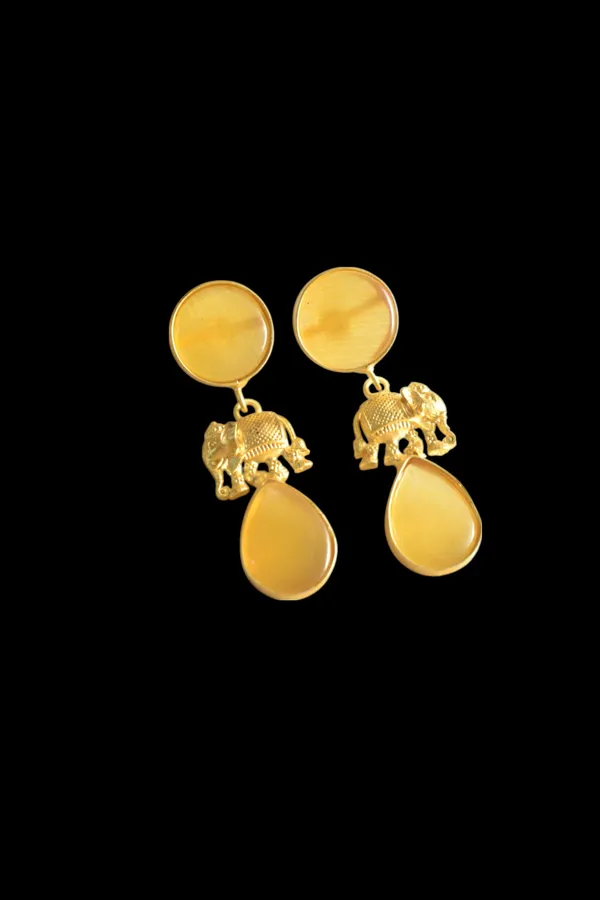 Trendy_Brass_Stone_Elephant_Drop_Earring