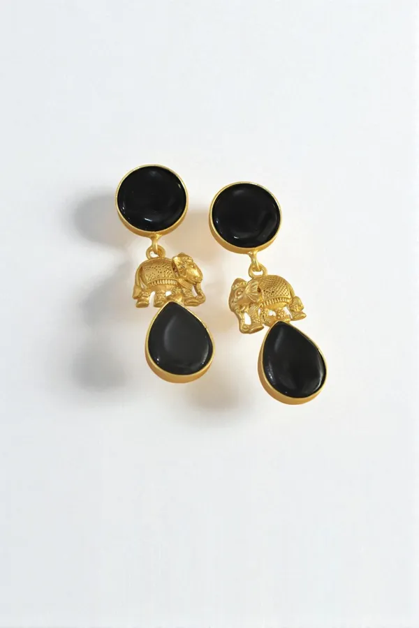 Trendy_Brass_Stone_Elephant_Drop_Earring