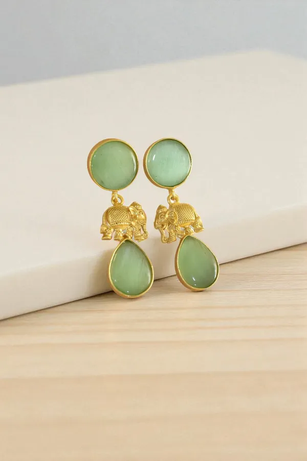 Trendy_Brass_Stone_Elephant_Drop_Earring