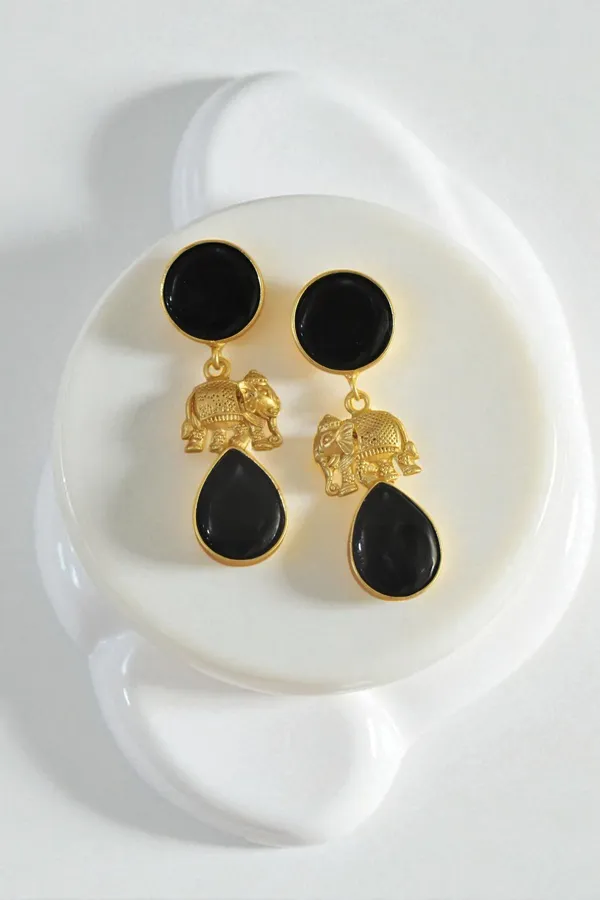 Trendy_Brass_Stone_Elephant_Drop_Earring