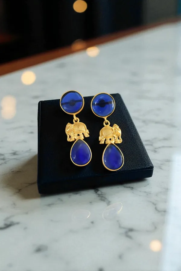 Trendy_Brass_Stone_Elephant_Drop_Earring