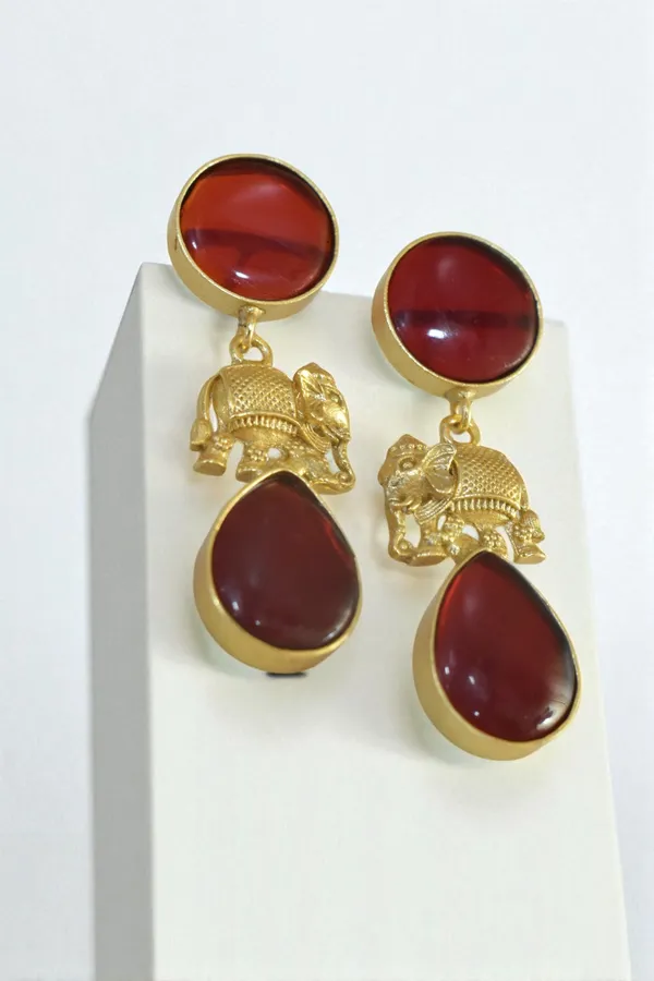 Trendy_Brass_Stone_Elephant_Drop_Earring