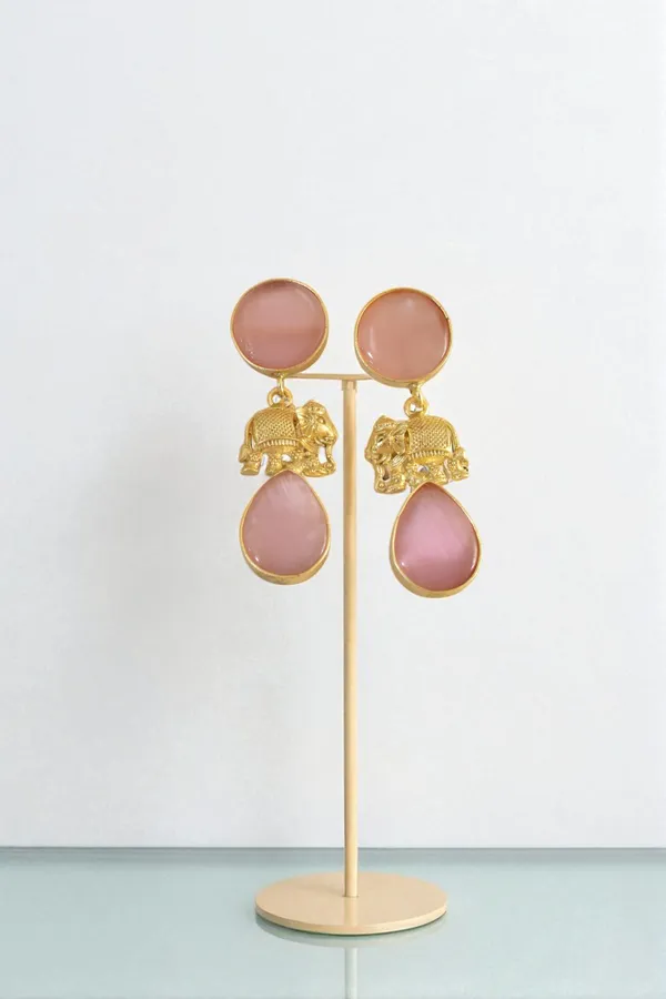 Trendy_Brass_Stone_Elephant_Drop_Earring