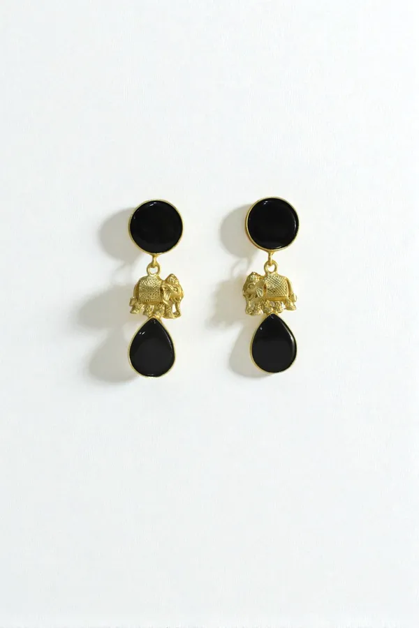 Trendy_Brass_Stone_Elephant_Drop_Earring
