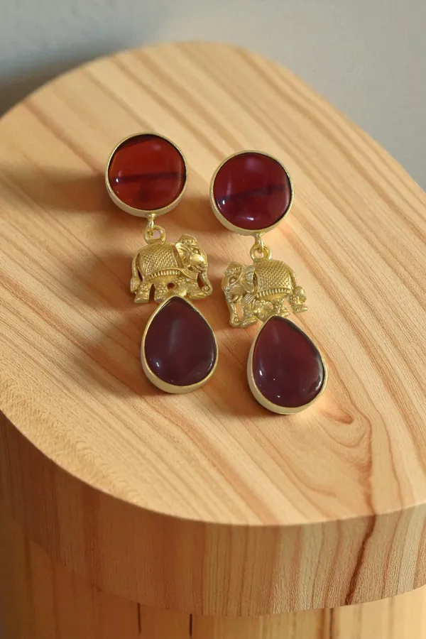 Trendy_Brass_Stone_Elephant_Drop_Earring