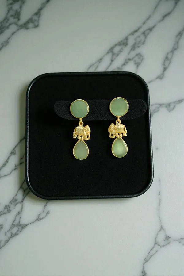 Trendy_Brass_Stone_Elephant_Drop_Earring