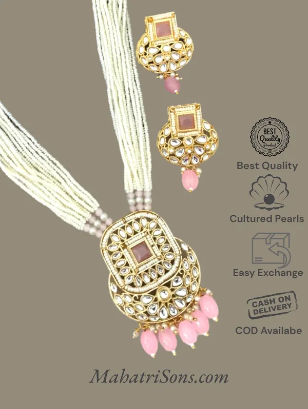 Trendy_Pearl_Baby_Pink_Red_Long_Necklace_Set