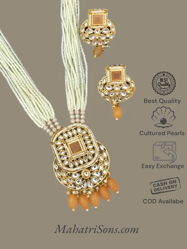 Trendy_Pearl_Peach_Long_Necklace_Set