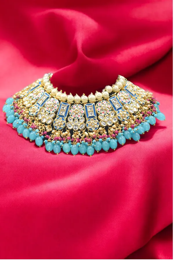 Quality_Sky_Choker_Necklace_Set_with_Maang_Tikka