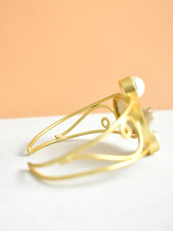 Unique_Pearl_Gold_Polished_Brass_made_Free_Size__Handmade_Bracelet