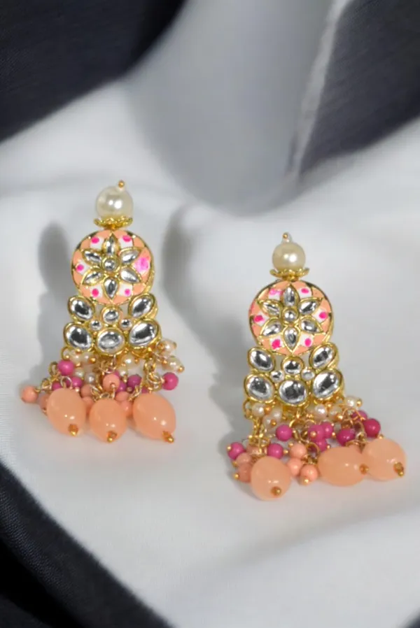 Choker_Peach_Necklace_Set_and_Earrings_with_Maang_Tikka