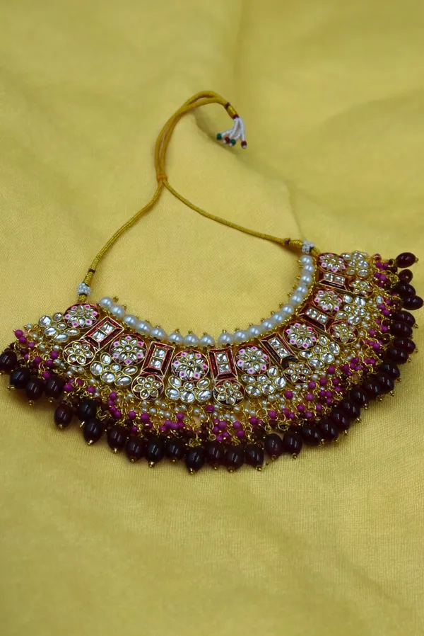 Mahroon_Dark_Red_Choker_Necklace_Set_and_Earrings
