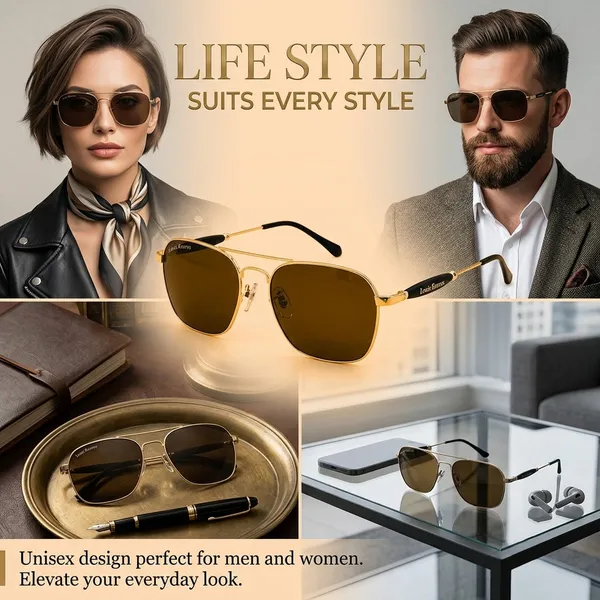 LOUIS_KOUROS__Brown_Mirrored,_UV_Protection,_Night_Vision,_Toughened_Glass_Lens,_UV_Protection,_Riding_Glasses_Retro_Square,_Wayfarer_Sunglasses_(57)__(For_Men_&_Women,_Brown)