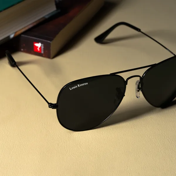 LOUIS_KOUROS__Black_Armstoner_Mirrored(Glass),_UV_Protection,_Toughened_Glass_Lens,_UV_Protection,_Night_Vision,_Aviator_Sunglasses_(62)__(For_Men_&_Women,_Black)