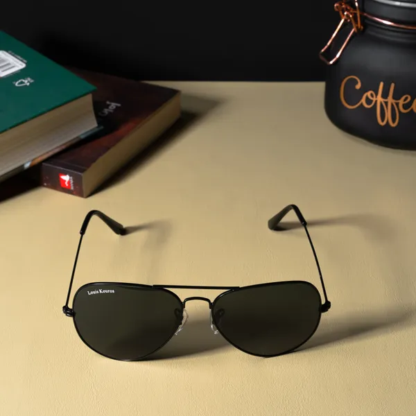 LOUIS_KOUROS__Black_Armstoner_Mirrored(Glass),_UV_Protection,_Toughened_Glass_Lens,_UV_Protection,_Night_Vision,_Aviator_Sunglasses_(62)__(For_Men_&_Women,_Black)