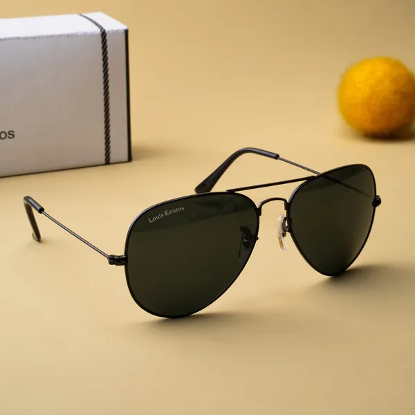 LOUIS_KOUROS__Black_Armstoner_Mirrored(Glass),_UV_Protection,_Toughened_Glass_Lens,_UV_Protection,_Night_Vision,_Aviator_Sunglasses_(62)__(For_Men_&_Women,_Black)