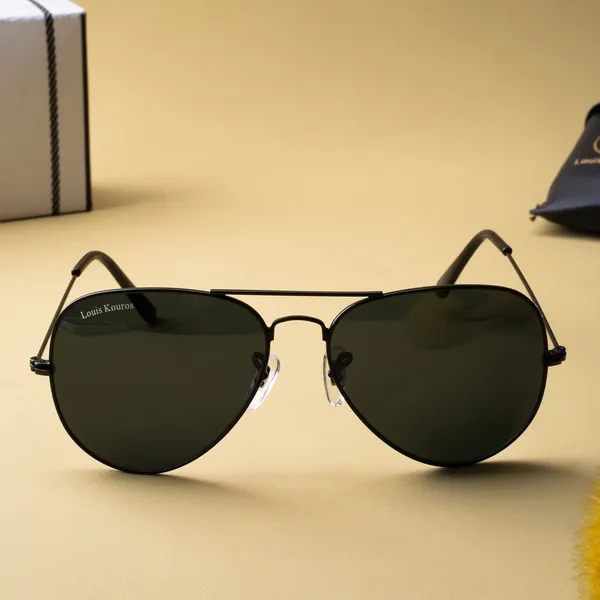 LOUIS_KOUROS__Black_Armstoner_Mirrored(Glass),_UV_Protection,_Toughened_Glass_Lens,_UV_Protection,_Night_Vision,_Aviator_Sunglasses_(62)__(For_Men_&_Women,_Black)