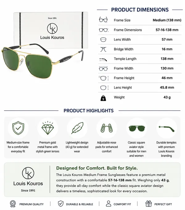 LOUIS_KOUROS__Green_Tigor_Mirrored,_UV_Protection,_Night_Vision,_Toughened_Glass_Lens,_UV_Protection,_Riding_Glasses_Retro_Square,_Wayfarer_Sunglasses_(57)__(For_Men_&_Women,_Green)