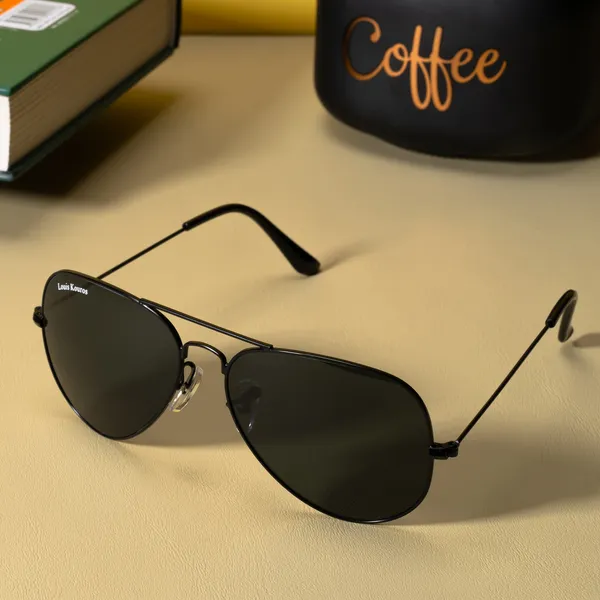 LOUIS_KOUROS__Black_Armstoner_Mirrored(Glass),_UV_Protection,_Toughened_Glass_Lens,_UV_Protection,_Night_Vision,_Aviator_Sunglasses_(62)__(For_Men_&_Women,_Black)