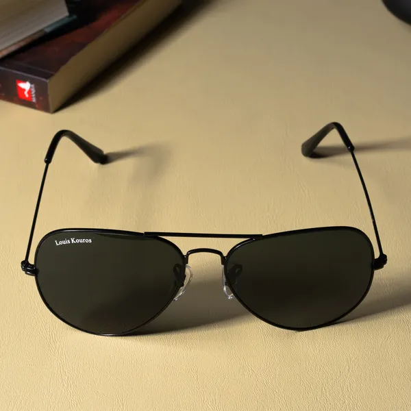 LOUIS_KOUROS__Black_Armstoner_Mirrored(Glass),_UV_Protection,_Toughened_Glass_Lens,_UV_Protection,_Night_Vision,_Aviator_Sunglasses_(62)__(For_Men_&_Women,_Black)