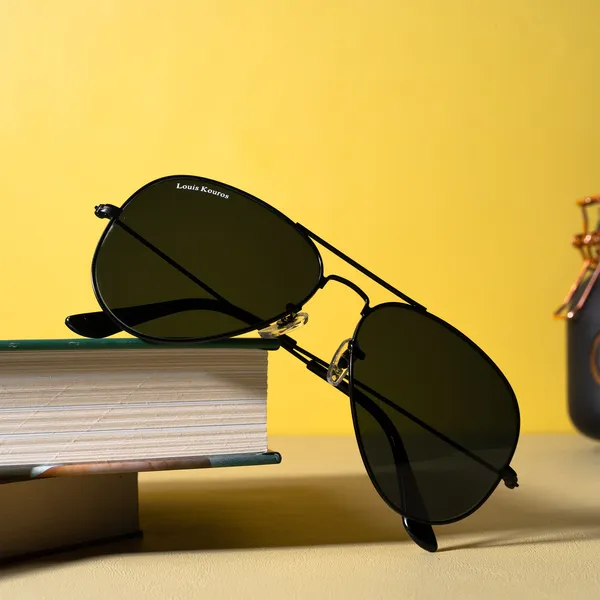 LOUIS_KOUROS__Black_Armstoner_Mirrored(Glass),_UV_Protection,_Toughened_Glass_Lens,_UV_Protection,_Night_Vision,_Aviator_Sunglasses_(62)__(For_Men_&_Women,_Black)