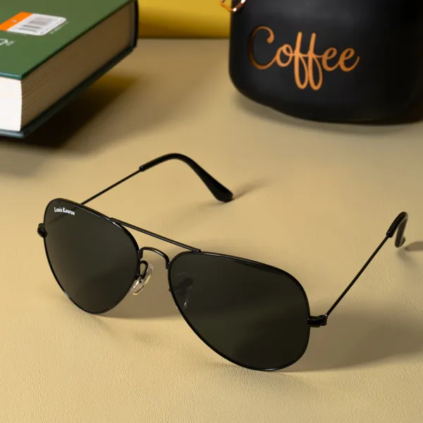LOUIS_KOUROS__Black_Armstoner_Mirrored(Glass),_UV_Protection,_Toughened_Glass_Lens,_UV_Protection,_Night_Vision,_Aviator_Sunglasses_(62)__(For_Men_&_Women,_Black)