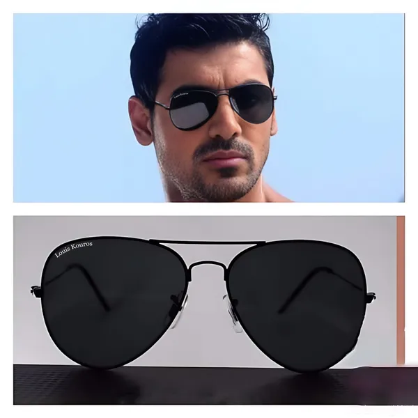 LOUIS_KOUROS__Black_Armstoner_Mirrored(Glass),_UV_Protection,_Toughened_Glass_Lens,_UV_Protection,_Night_Vision,_Aviator_Sunglasses_(62)__(For_Men_&_Women,_Black)