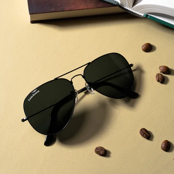 LOUIS_KOUROS__Black_Armstoner_Mirrored(Glass),_UV_Protection,_Toughened_Glass_Lens,_UV_Protection,_Night_Vision,_Aviator_Sunglasses_(62)__(For_Men_&_Women,_Black)