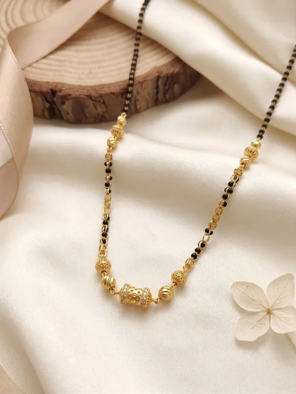 1-Gram_Gold_Polish_Short_Mangalsutra_Necklace_|_American_Diamond_Barrel_Centerpiece_Daily_Wear_Tanmaniya