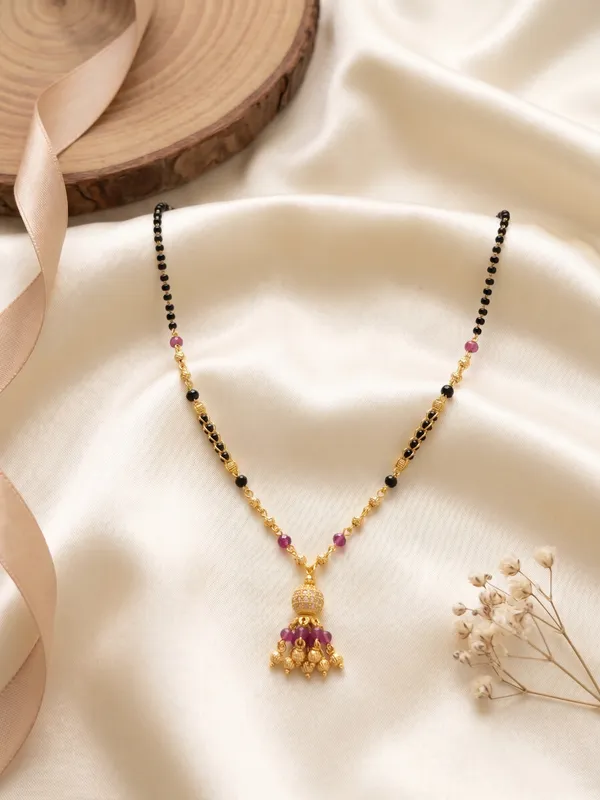 1-Gram_Gold_Polish_Short_Mangalsutra_Necklace_|_American_Diamond_Barrel_Centerpiece_Daily_Wear_Tanmaniya