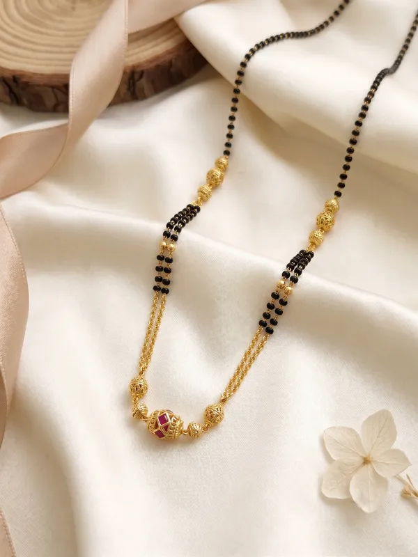 1-Gram_Gold_Polish_Two-Strand_Short_Mangalsutra_Necklace_|_Traditional_Carved_Globe_Bead_Daily_Wear_Black_Beads_Chain