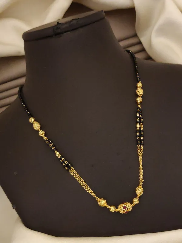 1-Gram_Gold_Polish_Two-Strand_Short_Mangalsutra_Necklace_|_Traditional_Carved_Globe_Bead_Daily_Wear_Black_Beads_Chain