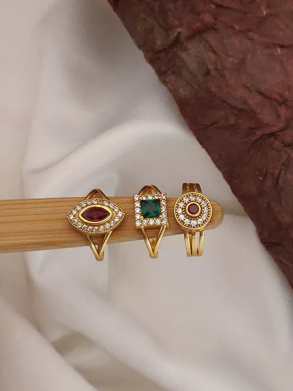 3_Pcs_Of_High_Gold_Plated_Anamika_Adjustable_diamond_rings_For_women