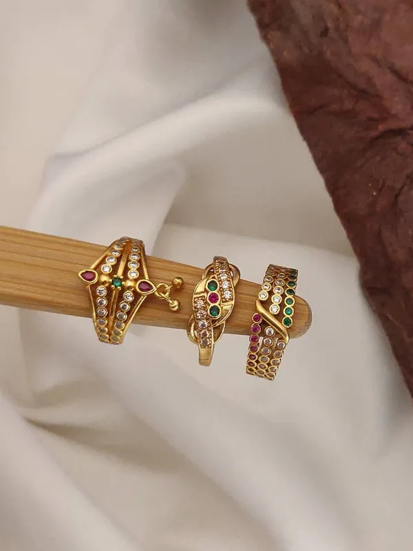 3_Pcs_Of_High_Gold_Plated_Haseen_Adjustable_diamond_rings_For_women